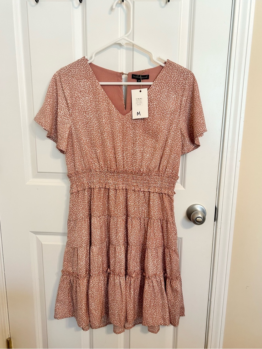 Casual Flutter Sleeve Ruffle Dress - Dusty Rose